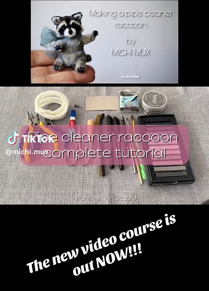 Available my new video course “making a pipe cleaner raccoon” #pipecleanerart #videotutorial #miniatureart #raccoon #crafting