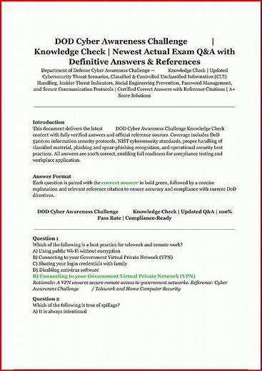 Dod Cyber Awareness Challenge Knowledge Check Actual Exam Qa video