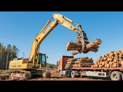 log grapple loading wood in truck