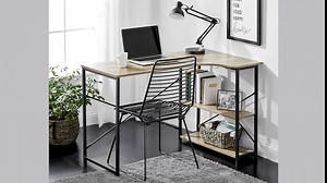 mDesign 5-Tier Leaning Ladder Bookshelf - Rustic Ladder-Style Shelf Bookcase - Decorative Slanted Storage Rack w/Composite Wood Shelves for Bathroom, Living Room - Ladder Shelves - White/Modern Oak