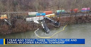 Norfolk Southern train crash anniversary: Seven crew members hurt, millions in damage