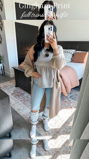 this flowy brown gingham top is giving all the fall vibes 🍁 (& is it just me, or does this outfit remind you of a 90s tv mom?!) // link to shop this outfit can be found here: https://liketk.it/5n6YG 👈🏼 or you can comment SEP4 & outfit details will be automatically sent your way! *if you don’t receive the link — double check your privacy settings to ensure that you allow messages from everyone! #ginghamprint #falloutfitinspo #falloutfitideas #neutraloutfit #falltransitionoutfit #cardiganseason