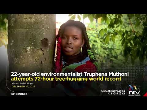 22-year-old environmentalist Truphena Muthoni attempts 72-hour tree-hugging world record