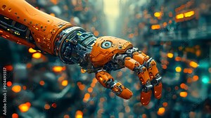 Modern high-tech medical cybernetic bionic hand prostheses, artificial substitutes for damaged or missing upper limbs
