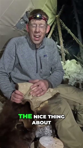 Sleeping Under Bison Hide: Primitive Survival Fire Camping #shorts