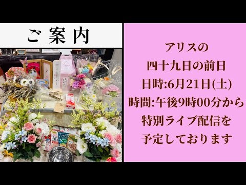 四十九日前日 アリスの特別ライブ配信のご案内