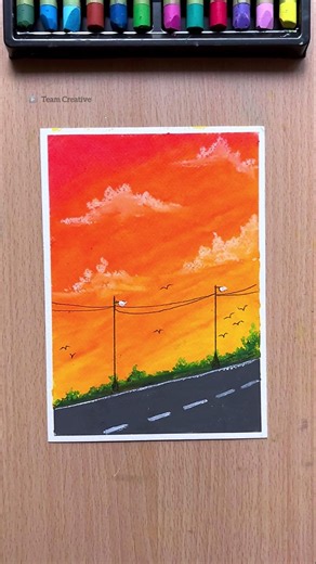 🌇 Amazing #sunset #scenery Drawing With Brustro Oil Pastels ✨✍️ #art #drawing #shorts