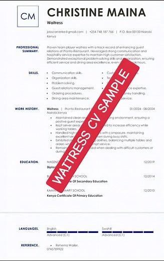 Effective Waitress CV Sample for Job Applications