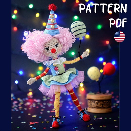 Crochet Clown Doll Pattern (doll Body and Clown Costume), Clown Doll With Balloons, Crochet Balloons, English Pdf, DIY Gift - Etsy