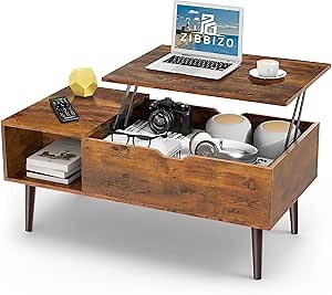 Coffee Table, Lift Top Coffee Tables for Living Room, Small Modern Wooden Center Tables with Storage Shelf and Hidden Compartment