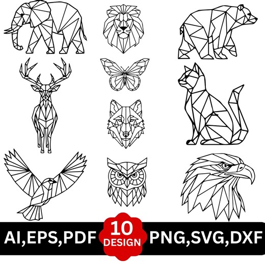 Geometric Animals SVG Bundle, 10 Designs, Cut Vector Files (digital Download) - Etsy