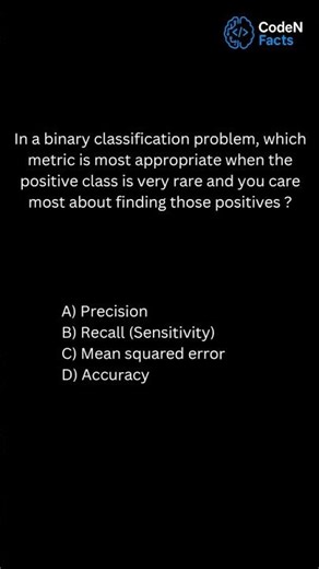 The Best Metric for Rare Events ? | Data Science Quiz #shorts #ytshorts #coding #python #ai