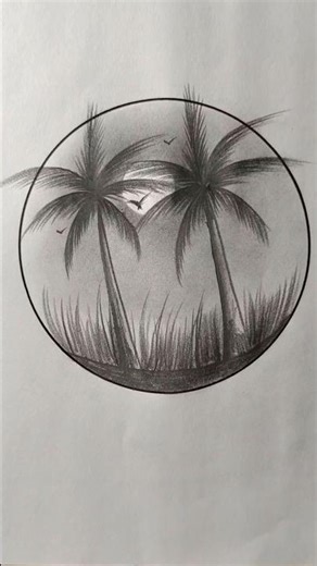 Palm Trees Circle Drawing | Easy Pencil Shading Art 🌴✏️ #shorts
