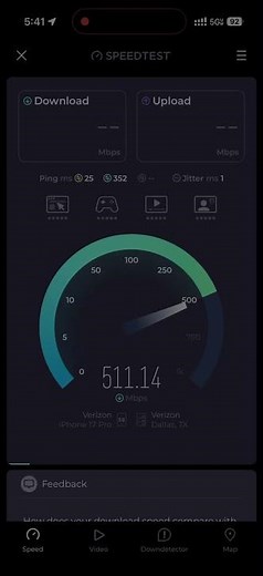 Verizon 5GUW Standalone speed test