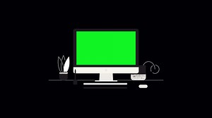 Download Computer green on screen and workspace.Home work space with  desktop computer.Alpha channel 4k video animation for free