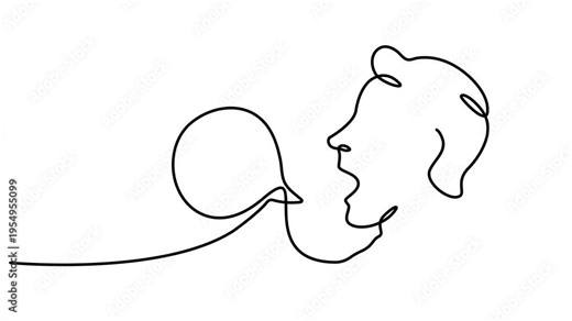 Animated self drawing of continuous line drawing head of a man with speech bubble video. Full length one line animation. 4K video