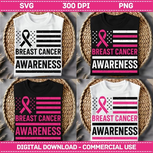 Breast Cancer Awareness Png Svg Bundle, Grunge Flag Ribbon Clipart, Breast Cancer Png, Cancer Awareness Svg, Digital Download - Etsy