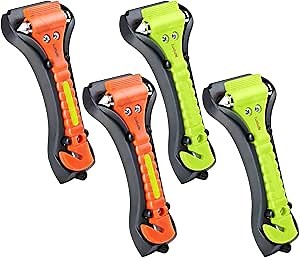 Luxtude Car Window Breaker, Glass Breaker, Window Breaker Seatbelt Cutter, Car Escape Tool, Emergency Glass Hammer, Window Punch Seatbelt Cutter, Life Rescue Tools Kit, Orange+Green, 4 Packs