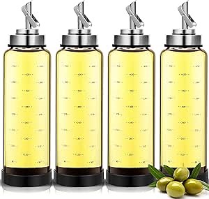 Mifoci 4 Pcs 17 oz Glass Oil Dispenser Bottle for Kitchen Shatterproof and Leakproof Olive Oil Dispenser with Stainless Steel Spouts High Temperature Resistant No Drip Auto Flip Cooking Oil Container