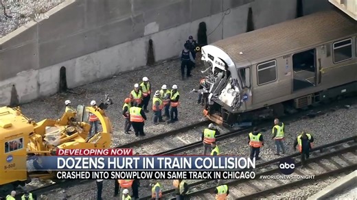 Dozens of people were injured, several critically, after a commuter train in Chicago slammed into a snowplow on the tracks. Gio Benitez reports. https://trib.al/pw2a6uU | ABC World News Tonight with David Muir
