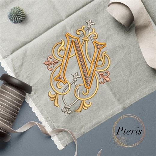 Victorian Letter N Embroidery Design: French Wedding Monogram (digital Download) - Etsy
