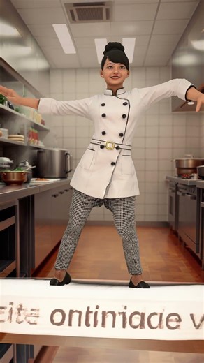 High detailed realistic 3D character model of A focused 32-year-old female head chef with a sturd...