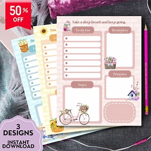 Vintage Printable, Positive Printable Notepad, Kawaii Memo Pad, Cute Stationery, Flower Memo Sheets, Floral Daily Planner, Cottage Core - Etsy