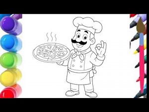 Drawing and Coloring Cute Chef with Pizza | Easy Coloring for Kids