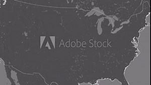 Iowa, state with its capital, zoomed and extruded on the bilevel map of United States in the conformal Stereographic projection. Animation 3D