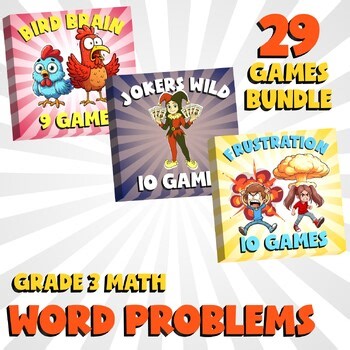 29 No Prep Math Games Bundle B - Word Problems - Grade 3 Review Activity