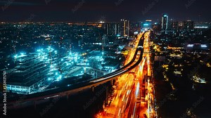 4K, Time Lapse of Panorama Electric train project. Large construction projects big supermarket at building construction site with giant cranes. Construction crane. Hyperlapse View