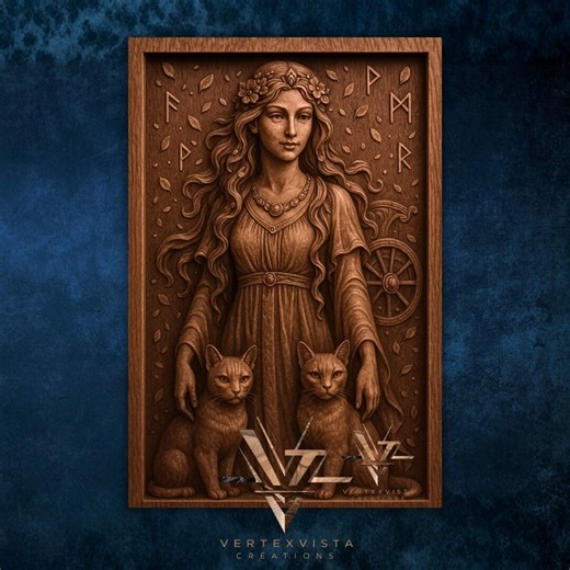 Freyja Goddess Wood Relief STL | Norse Mythology CNC Art | Viking Goddess With Cats | Nordic Wall Relief STL - Etsy