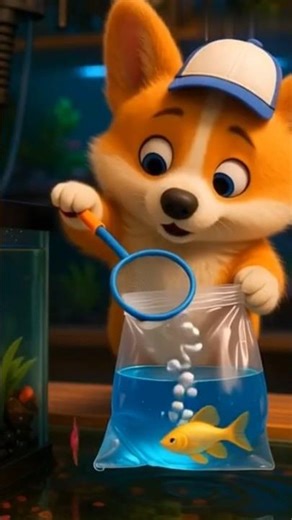 Corgi’s Colorful Fish Adventure – The Cutest Little Pet Keeper Ever! #cute #shorts