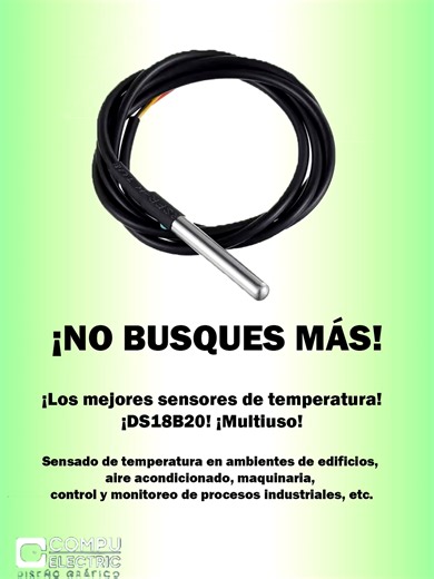 SENSOR DE TEMPERATURA DIGITAL DS18B20 Tiene la capacidad de sensar temperaturas de hasta 125 ºC. Sirve para para conocer la temperatura y es aplicado en el control automático de tanques y en procesos industriales con fluidos no corrosivos, sistemas de monitoreo y adquisición de datos, sistemas HVAC, termómetros y en todo tipo de sistemas electrónicos sensibles a la temperatura. 📌Observe nuestro catalogo: https://wa.me/c/51944598747 📍 Visítanos en nuestra tienda o contáctanos para más detalles: