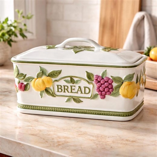 Vintage Ceramic Bread Box: Fruit Relief Cottagecore Kitchen Decor, Portugal - Etsy