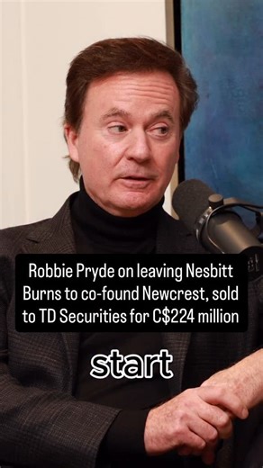 The Bay Street Oracle on Instagram: "Robbie Pryde, co-founder and CEO of Forthlane Partners, reflects on the early days of Newcrest Capital—leaving Nesbitt Burns, borrowing money to get started, and backing a group of partners who believed independent dealers still had a place on Bay Street. Newcrest was later sold to TD Securities in 2000 for C$224 million. 🎧 Find our full interview on YouTube this Friday at 1 PM ET. 📮Follow @baystreetoracle for daily profiles of investors, bankers, lawyers,