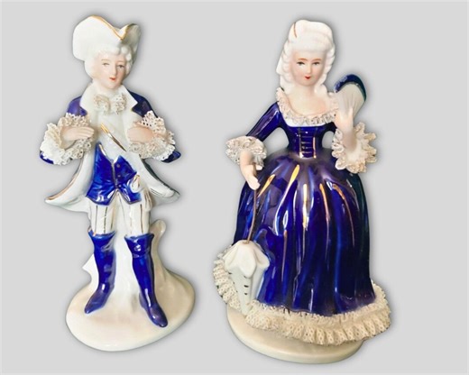 Vintage Porcelain Figurines, Lady and Gentleman in Blue | Pair of Figurines in Rococo Style | Decorative Figurines Circa 1970–1990 - Etsy