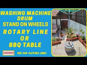 Washing Machine Clothesline or BBQ table On Rollers, out of old washing machine drum recycled
