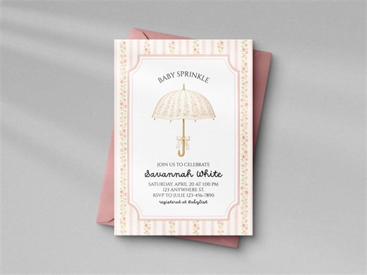 Baby Sprinkle Invite: Vintage Umbrella Invitation Template (digital Download) - Etsy