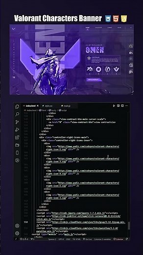 Valorant Characters Banner Using HTML CSS and JavaScript #trending #coding #htmlcss #js #shorts