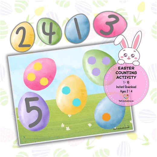 Easter Egg Counting Worksheet: Number Activity, Prek Math (PDF) - Etsy Norway