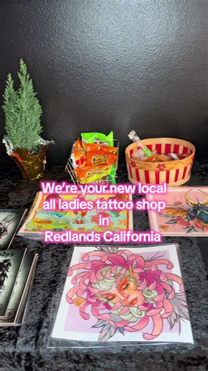We’re are an all ladies tattoo shop located in Redlands California, come by and check us out! We also have art available from Southern California artists #tattoo #ladytattooer #tattooartist #california #womanownedbusiness @Arte.en.sangre