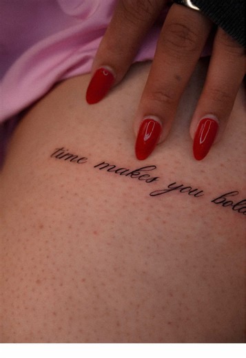 fine line script tattoo “time makes you bolder” —— fine line tattoo artist in Orange County, Los Angeles, small tattoos, script tattoos, new tattoos, thigh tattoos —— #finelinetattoos #cutetattoos #cursive #scripttattoo #handwriting