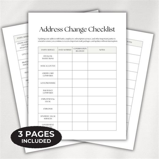 Address Change Checklist Moving Update Template Guide New Home Relocation New Address Planner Home - Etsy Canada