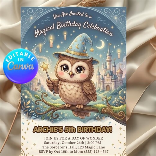 Wizards Witches Birthday Invitation, Wizardry Birthday Party Invitation, Magical Birthday Invitation, Castle Wizardry Party, Editable Canva - Etsy