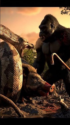 Hero Gorilla Stops Python Attack