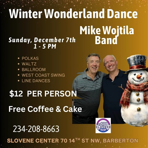 🎶 Sunday Polka Dance – December 7th! 🎶 Grab your dancing shoes and join us Sunday, December 7th, from 1 – 5 PM for an afternoon of great music and fun with The Mike Wojtila Band at the Historic Slovene Center! 💃🕺 ✅ $12 per person ✅ Under 18 FREE – bring the kids and grandkids! ✅ Free coffee & cake at the band break ☕🍰 ✅ Plenty of room on the dance floor for polkas, waltzes & more Make it a family Sunday Funday filled with music, dancing, treats, and memories! ❤️ #PolkaDance #SloveneCenter #