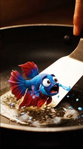 Worried Tiny Fish on Pan 🐟💦 | Cute Animated Fish Reacts to Spatula | ASMR Sizzle