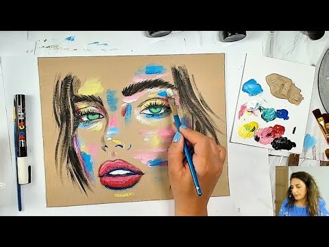 How To Abstract COLORFUL Portrait Painting | Acrylic Tutorial Step by Step