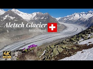 The most beautiful panoramic hiking route along the giant Aletsch Glacier. Switzerland.